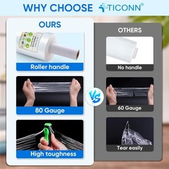 TICONN Stretch Wrap Film Roll, 1000ft Industrial 5”-1PK, Clear