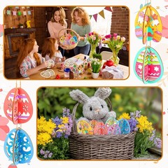 24 Pcs DIY Easter Wooden Ornaments 3D Unfinished Wood Crafts to Paint Easter Han