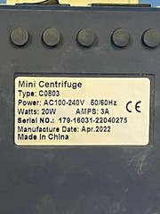 VWR Mini Benchtop Centrifuge 20W 3A amps AC100-240V 50/60Hz C0803 76269-066