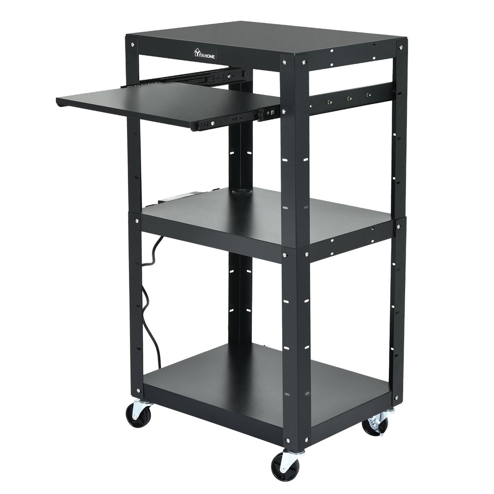 41” 3-layers Media Laptop Computer AV Cart Tabel w/ Power Strip Office Room