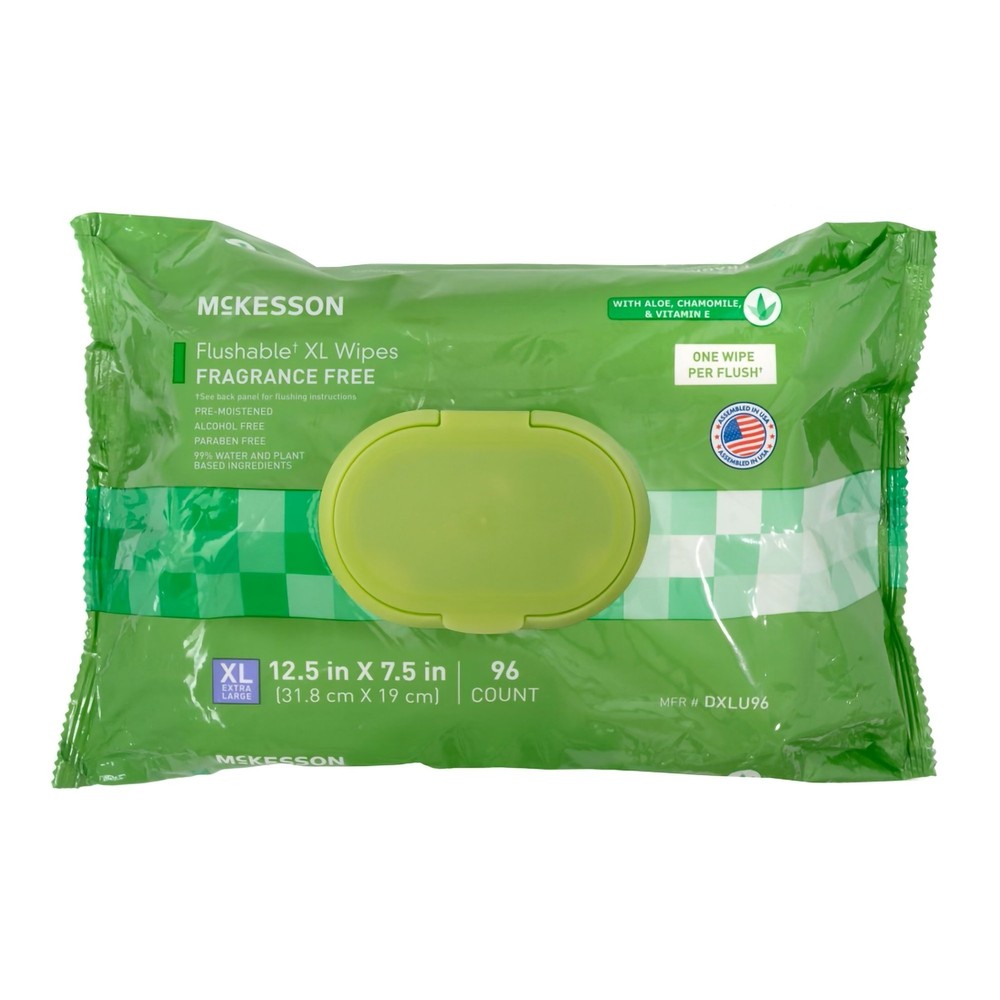 McKesson Flushable* Personal Wipe 7.5 x 12.5″ DXLU96 6 Pack 576 Wipes