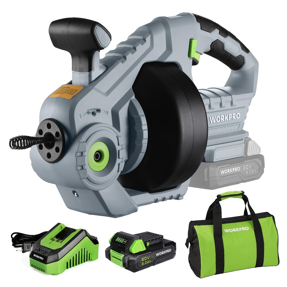 WORKPRO 20V Electric Drain Auger 25Ft Plumbing Snake Drain Hair Cleaning Machine