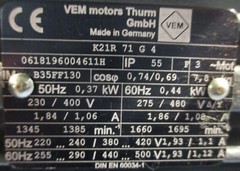 VEM Motors Thurm GmbH K21R 71 G 4 Electric Motor 3 Phase .37/.45kW 14mm Shaft Di