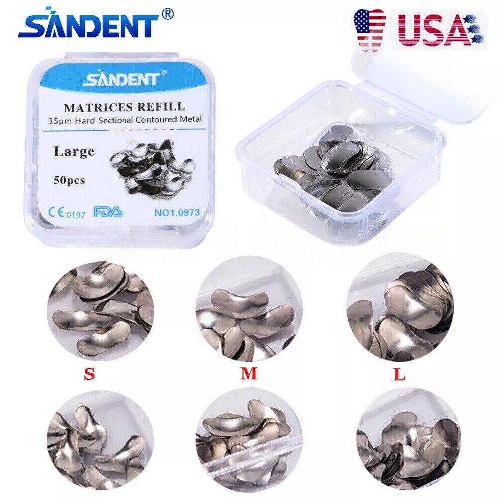 50 Pcs Dental Metal Matrices Matrix Band Sectional Contoured Refill S/M/L 35μm