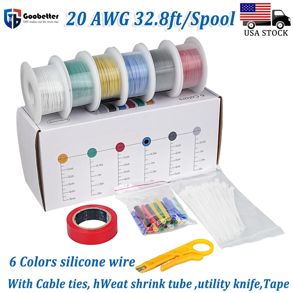 20 AWG Electrical Wire 20 Gauge Tinned Copper Stranded Wire 6 Colors 32.8ft Each
