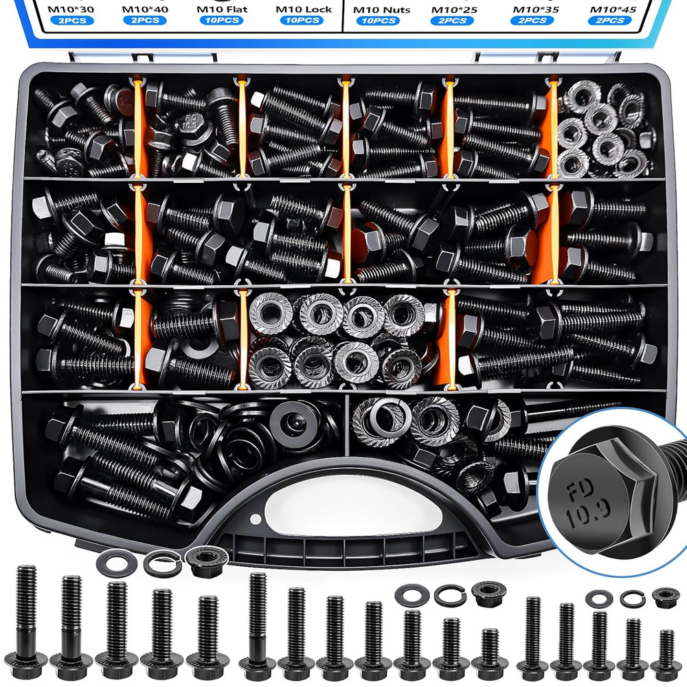 400Pcs Metric Flange Bolt Assortment, Nuts and Bolts Assortment Kit, 10.9 Grade