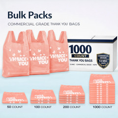 PINK Thank you bags, 100PCS T shirt bags, To Go Bags,Grocery bags, Reusable and