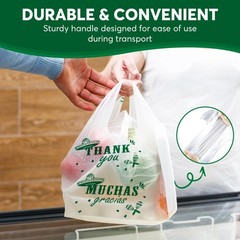 Bilingual Shopping Bags – Thank You/Muchas Gracias, White Plastic with Handle…