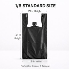 1/6 21 x 6.5 x 11.5 Heavy Duty .87 Mil BLACK T-Shirt Plastic Shopping Bags