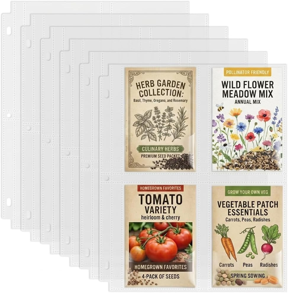 25 Pack 3.5 X 5 Photo Sleeves for 3 Ring Binder(200 Pictures), Seed Storage Orga