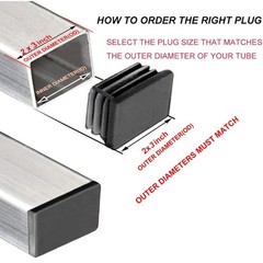 4 Pack 2 X 3 Inch Rectangle Plastic Plug Insert, 50Mm×75Mm Black End Cap for Met