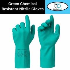24 Pairs 11 Mil Reusable HD Chemical Resistant Green Nitrile Work Gloves – Large
