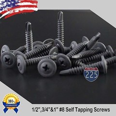 #8 Black Wafer Head Tek Pointed Metal Screws (1/2″ 3/4″ 1″) Phillips Truss Head