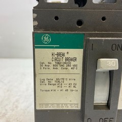 GENERAL ELECTRIC THED136030 Circuit Breaker 3 Poles 600 Vac 30 Amps