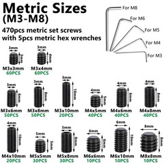 775PCS Metric +SAE Set Screw Assortment Kit, Hex Socket Head Cup Point Set Screw
