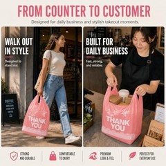 800 Pink Thank You T-Shirt Bags with Handles, 11″x6″x21″, Durable HDPE for Groce