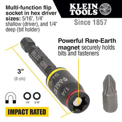 3-In-1 Impact Flip Socket, 1/4 In., 5/16 In., 3 In. L