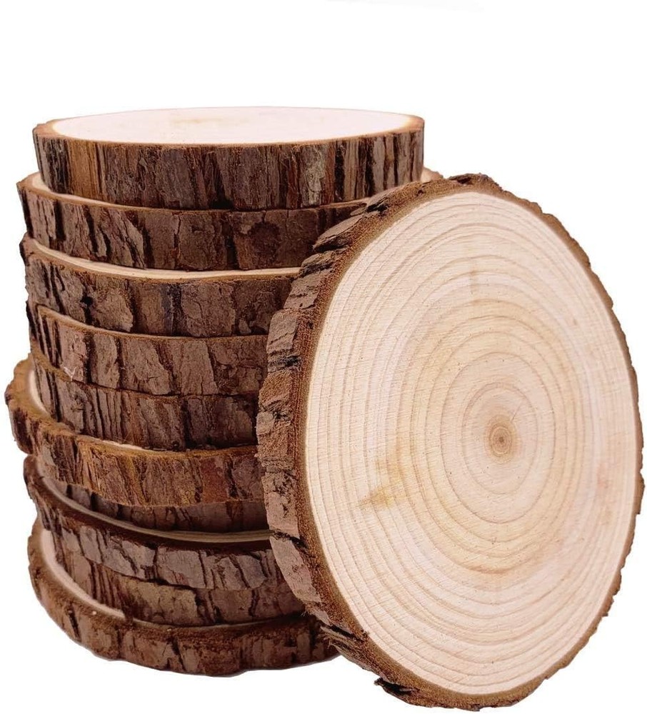 Unfinished Natural with Tree Bark Wood Slices 10 Pcs 10pcs 4.2-4.7inch