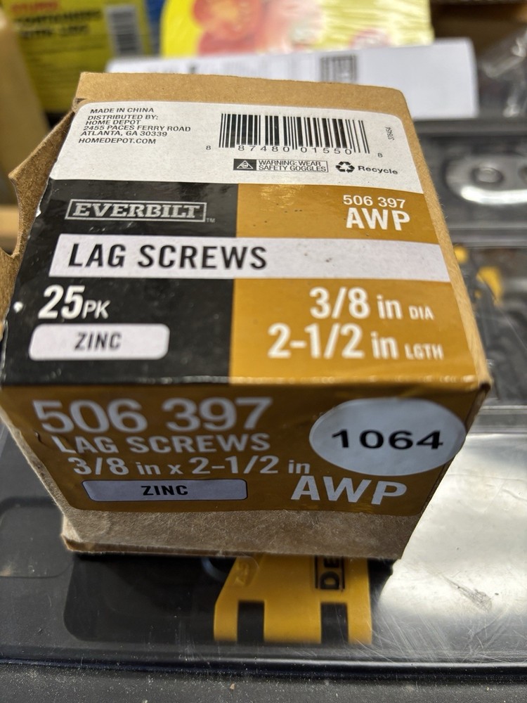 3/8 x 2-1/2 in. Zinc Plated Steel Hex-Head Lag Screws 506397 Box Of 25