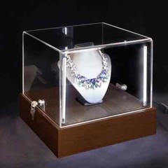Dark Walnut Clear Acrylic Locking LED Display Case 14.75″ x 14.75″ x 13.75″