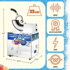 Commercial Snow Cone Machine Acrylic Ice Crusher Shaver 500lbs Per Hour for