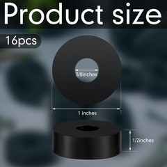 HeavyDuty Rubber Spacer Bushings 1 OD x 3/8 ID x 1/2 Inch Black 16 Pcs for Auto