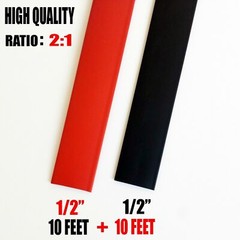 20 Feet 10′ BLACK & 10 RED1/2″ 1/2 inch Polyolefin 2:1 Heat Shrink Tubing