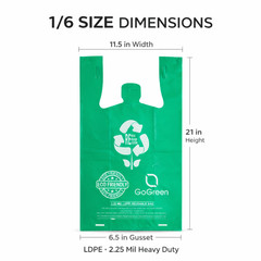 “Green T-Shirt Bags 1/6 Size 2.25 Mil Reusable Heavy Duty Plastic Grocery Sacks”