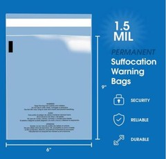 1000 6 x9 Poly Bags Resealable Suffocation Warning Clear 1.5 mil Shirt Apparel