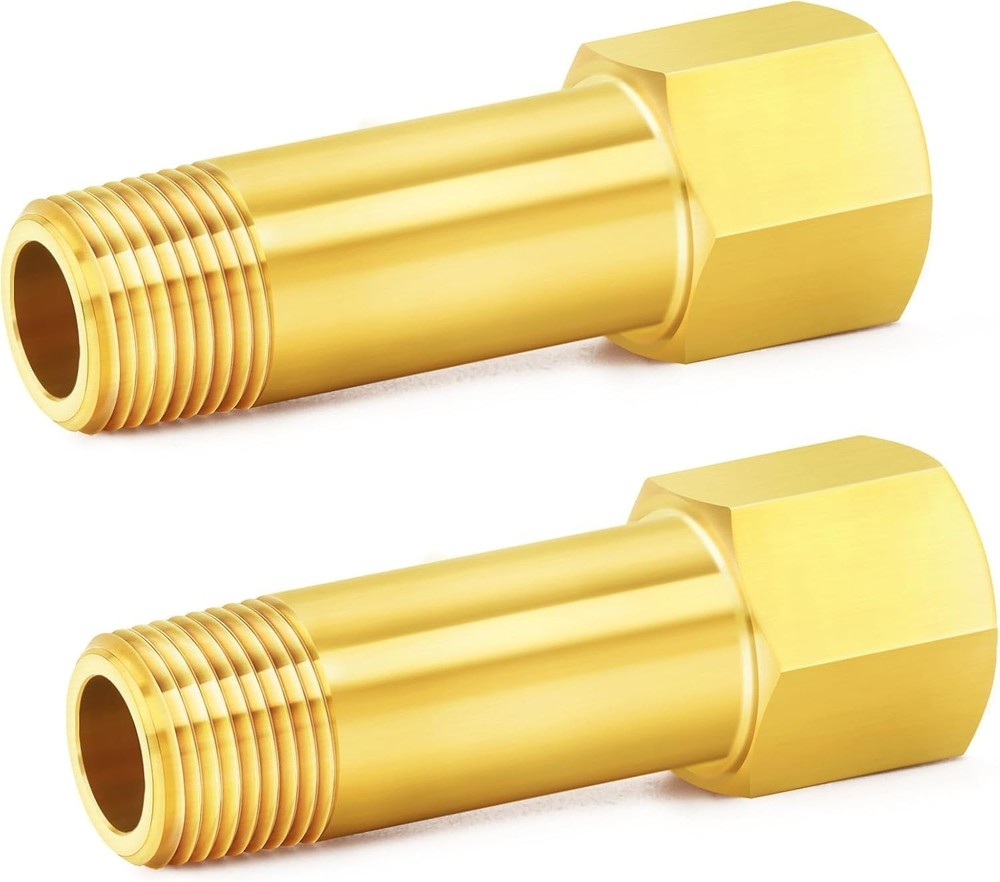 **2 Pack 1/8″ NPT Brass Long Nipple Pipe Male x Female 2″ Length**