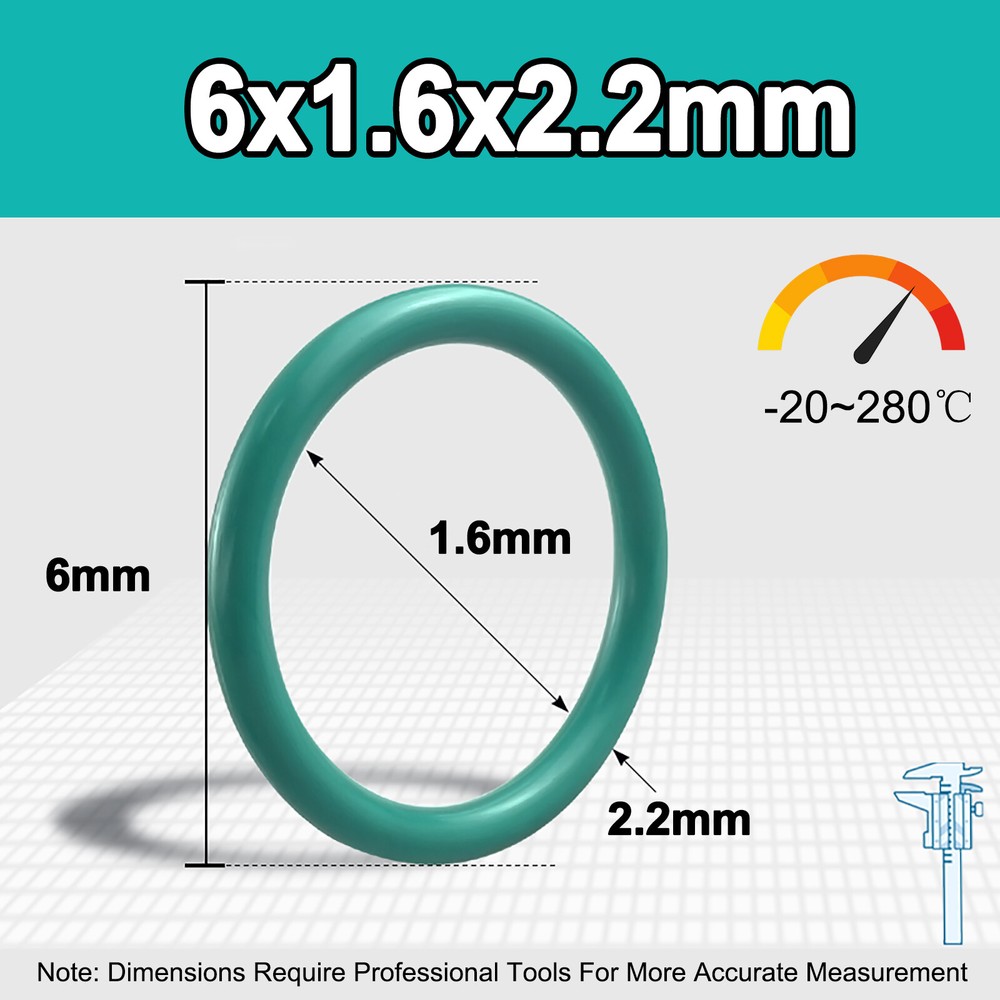 2.2mm Cross Section O Rings FKM Rubber 6mm-80mm OD Oil Resistant Seals (Green)