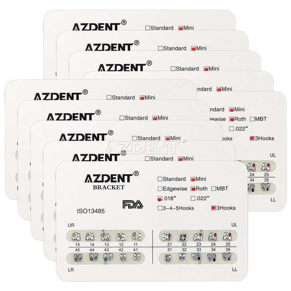 AZDENT Dental Orthodontic Brackets Mini/Standard Roth/MBT 018/022 Hooks 3/345