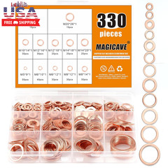 330 Pcs Copper Washers Assortment Kit – 12 Sizes Flat Sealing Crush Washers (M5-