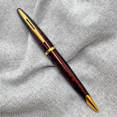 WATERMAN Carène Marine Amber Ballpoint Pen Gold Trim Blue Ink France *READ*