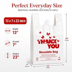 YoYoRain Reusable LDPE Shopping Bags with Handles 12x7x23, 2.25 Mil Thick, Wh…