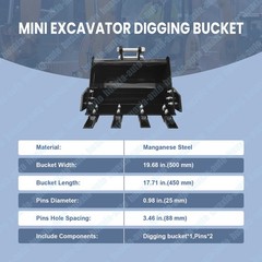 AGT 500mm 12 in Bucket Mini Excavator Attachments With Teeth