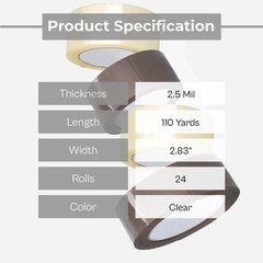 24 Rls Clear Carton Sealing Tape 3″ x 110 Yds Acrylic Adhesive Tape 2.5 Mil