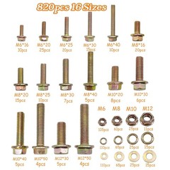 820pcs Metric Flange Bolt Assortment Kit M6 M8 M10 M12 Hex Flange Bolts