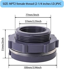 2 Inch PVC Bulkhead Fitting for Water Barrel, Water Tank, Rain Barrels,Npt2 Fema