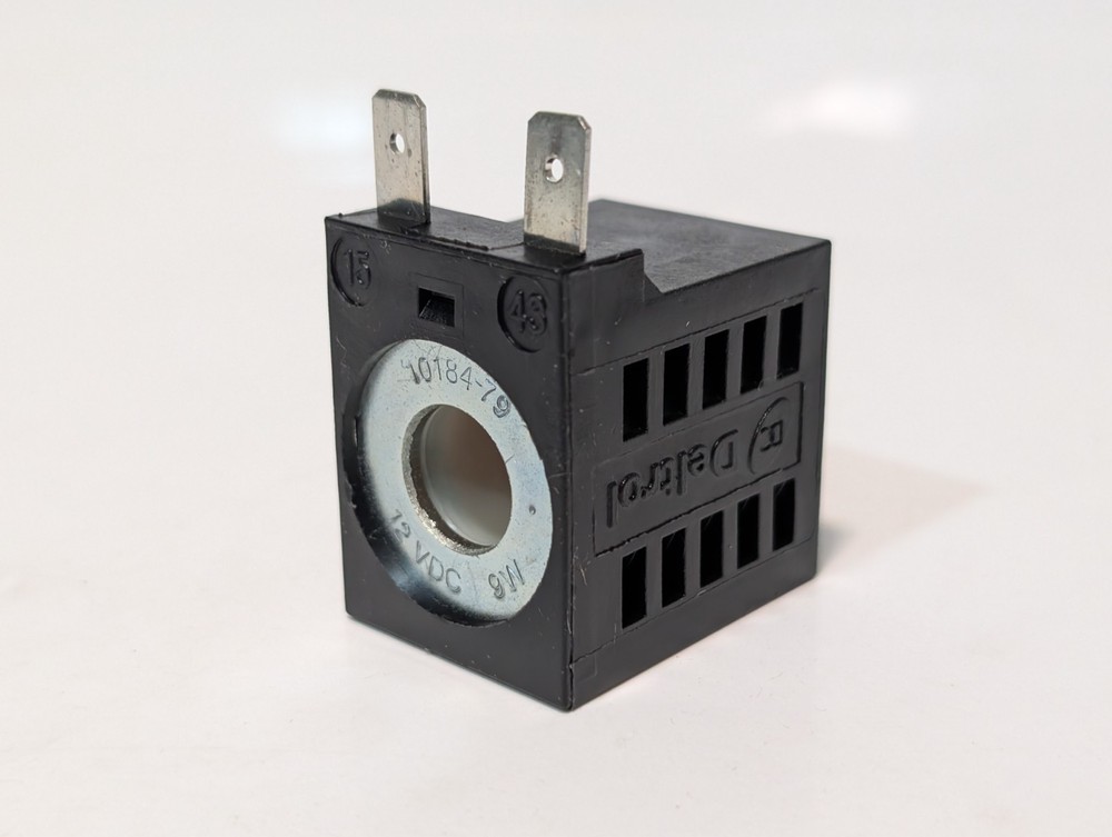 Deltrol 10184-79 solenoid valve coil, 12VDC 9W spade terminals, as shown