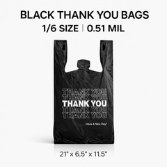 Black 1/6 Thank You T-Shirt Plastic Bags 21×6.5×11.5 0.51 Mil