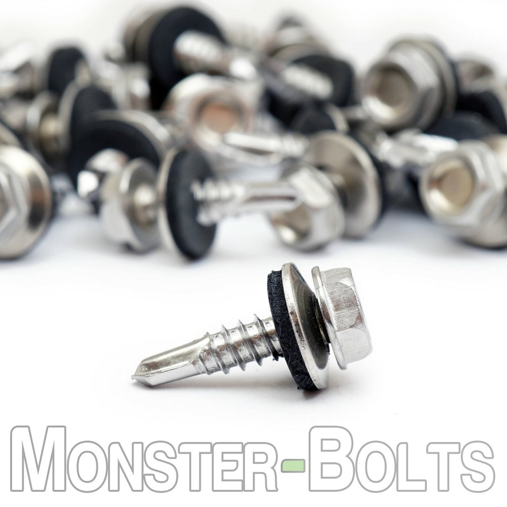 #10 Stainless Steel Self-Drilling Sheet Metal / TEK Screws, Hex Washer Head 410