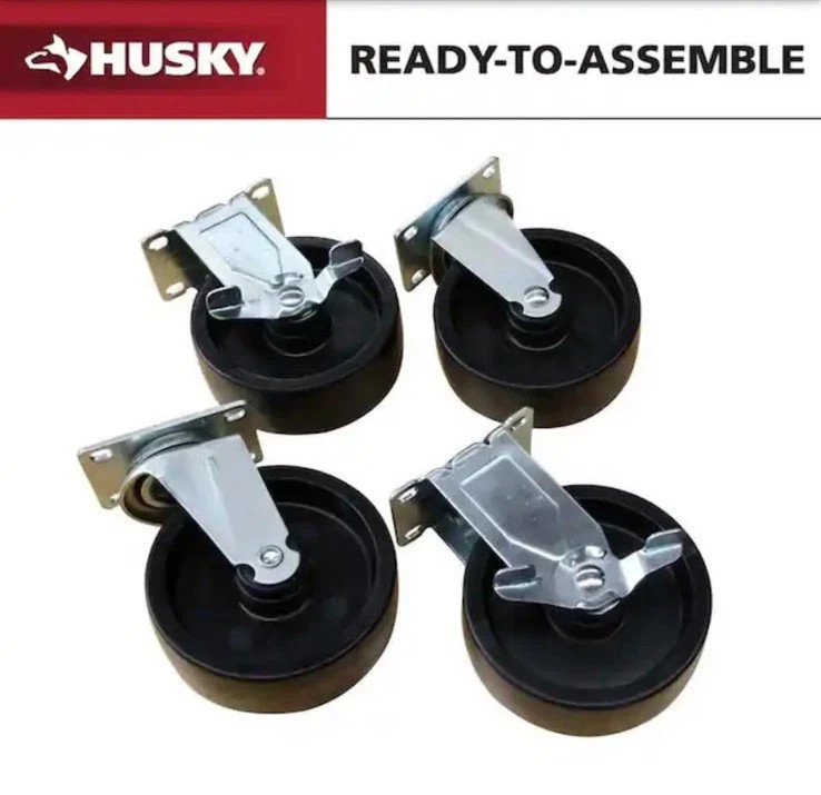 Husky 5 in. Black PP Caster Kit for Ready-to-Assemble Steel Garage Base Cabinets