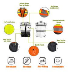 Class 2 High Visibility Safety Unisex Vest Durable Hi Vis Gear 8 Pockets M to 7X
