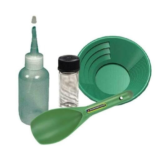 Sluice Monkey 12″ Green Gold Pan Panning Kit with 4oz Sniffer Bottle, Scoop & G