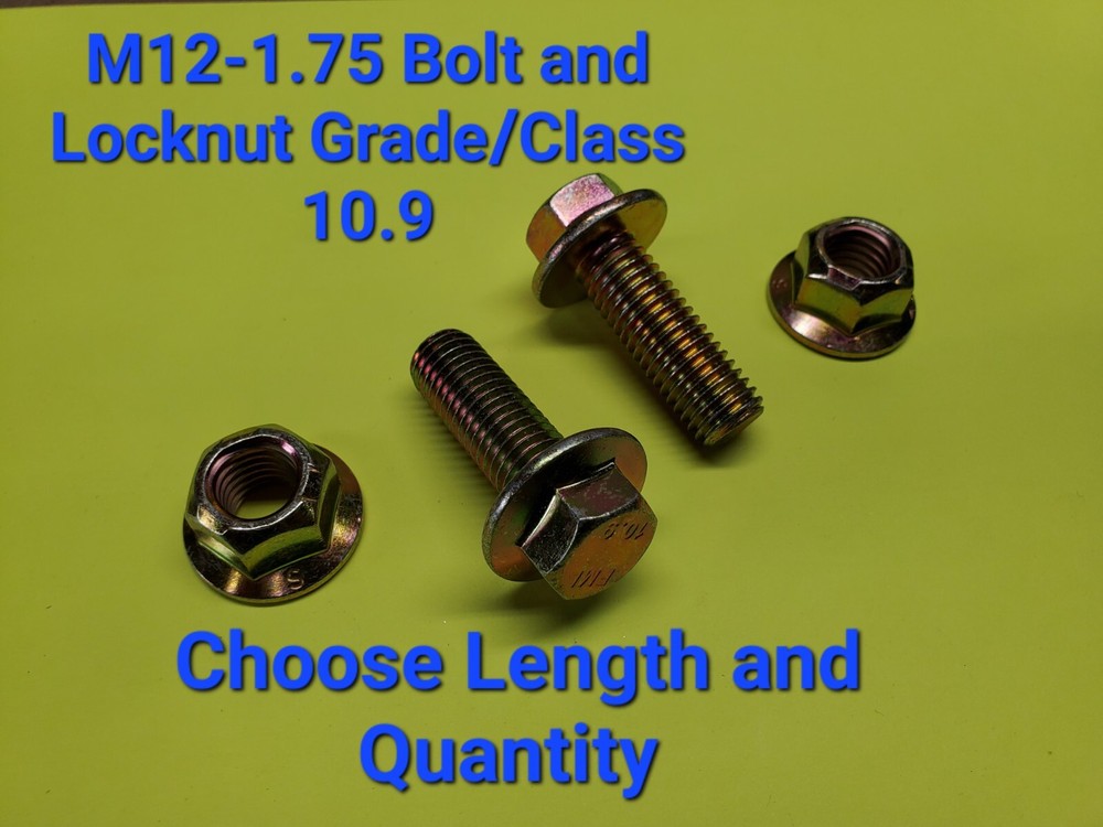 M12-1.75 x (CHOOSE LENGTH & QTY) Class 10.9 Flange Bolts & Lock Nuts Yellow Zinc