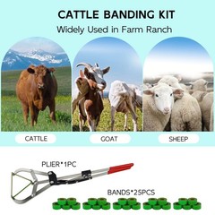 Cattle Banding Tools Calves Castration Kit, with a Large Bander and 25 pcs Ba…