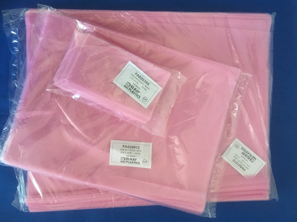 2Mil Elkay Plastics Amine Free Pink Anti-Static Flat Open Top Poly Bags SSD HD