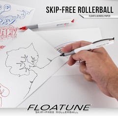Pentel Floatune Skip Free Rollerball, 0.8mm Med point, Black Ink, Pack of 8 pens