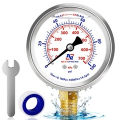 NexSphere 0-100 PSI Liquid Filled Pressure Gauge, 1/4 NPT Lower Mount, 2.5 Di…